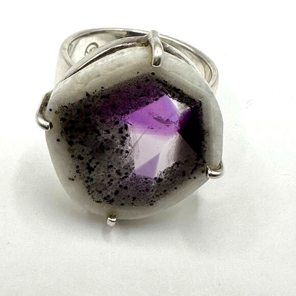 Artisan Purple Amethyst Tripache Stone Ring 925 Sterling Silver 7 3/4 Size 7.75 - Picture 8 of 14